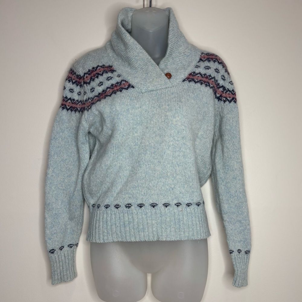 Woolrich Wool Blend Vintage Pale Blue Sweater Pullover size medium